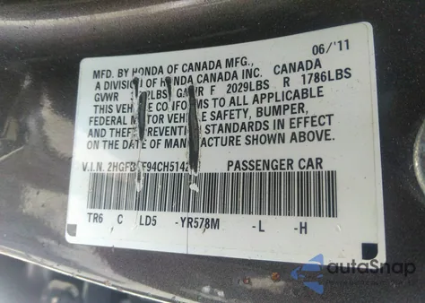 2012 Honda Civic Ex-L z USA, uszkodzony, nr VIN 2HGFB2F94CH514201